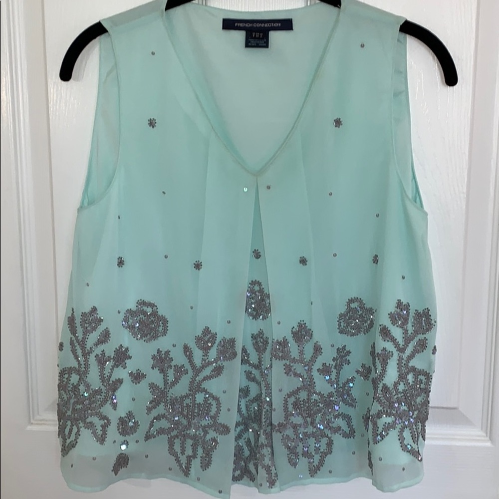 French Connection Aqua Beaded Tank
